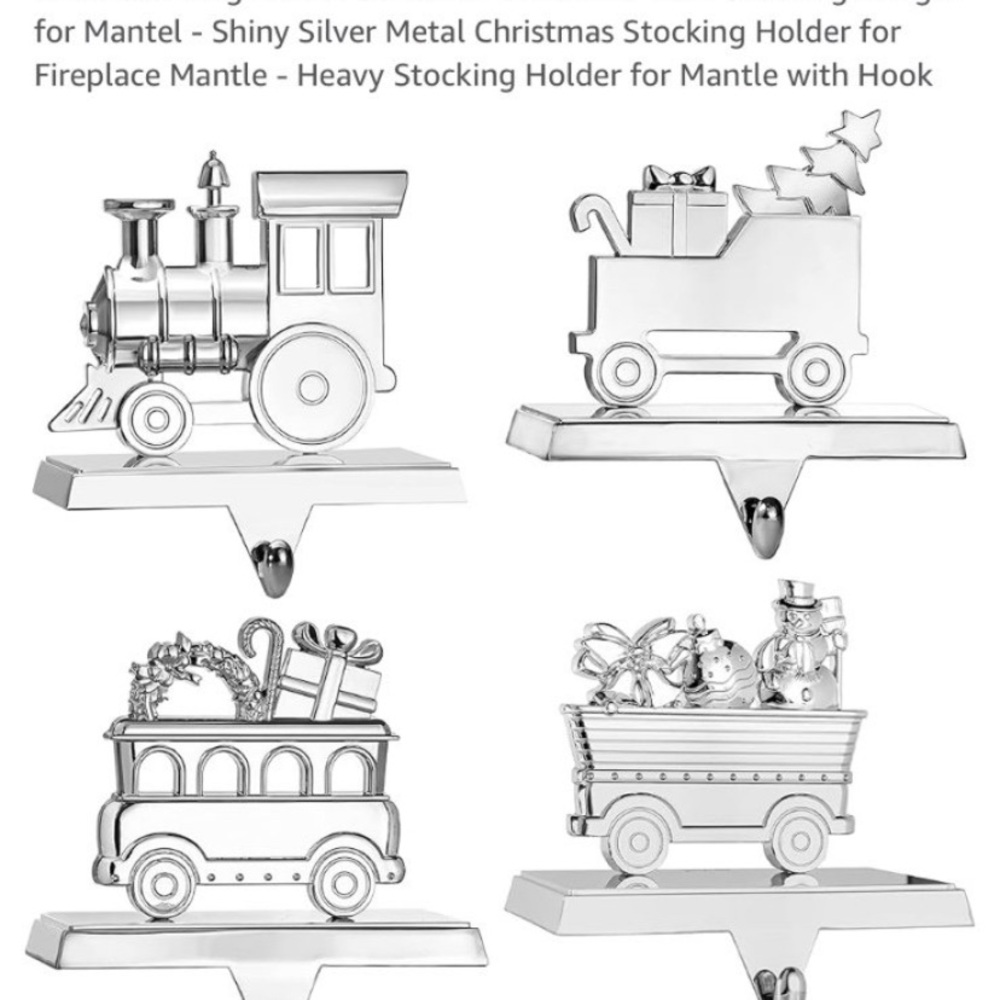 Silver Christmas Stocking Holders Set